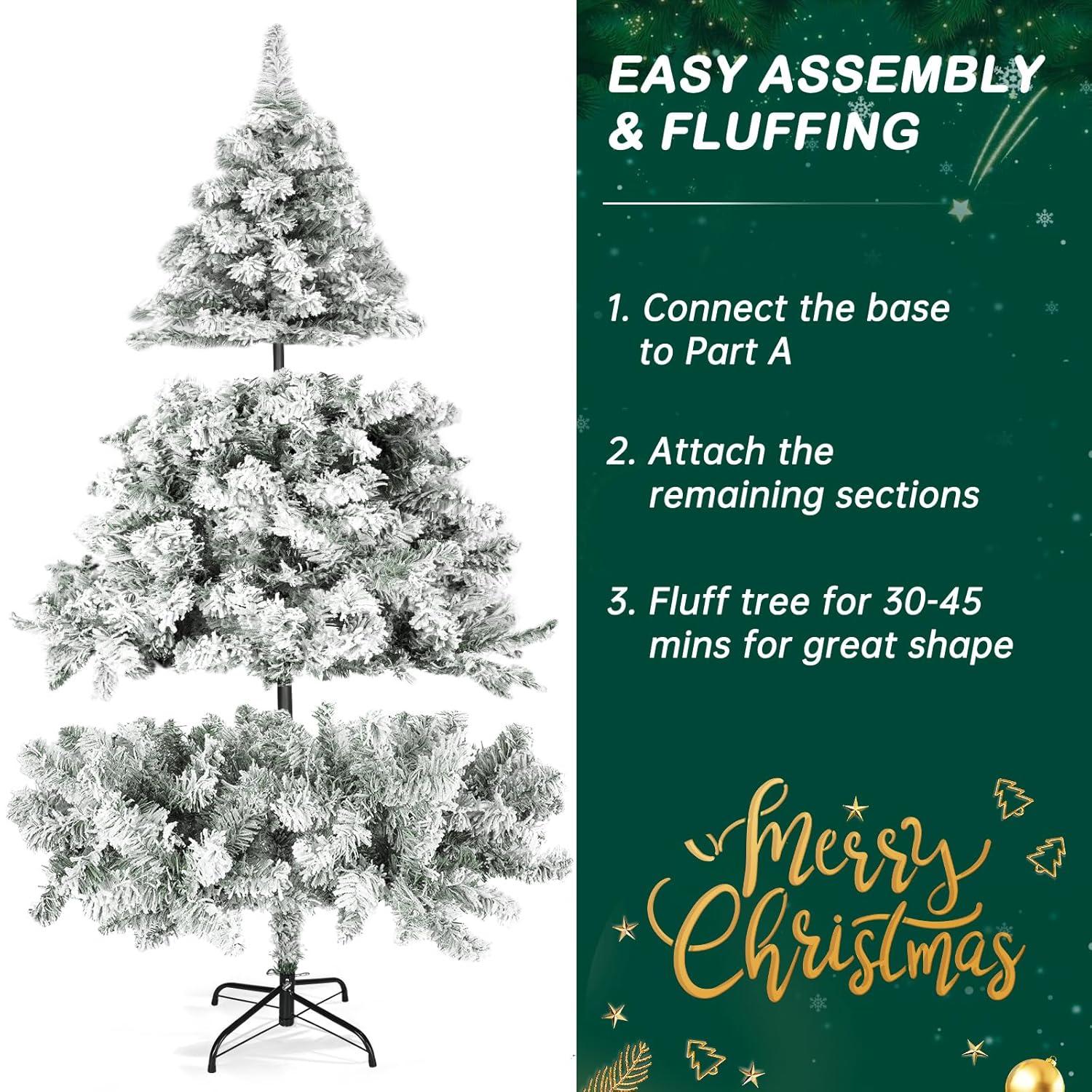 SUGIFT 6ft Snow Flocked Christmas Tree Unlit Holiday Decor