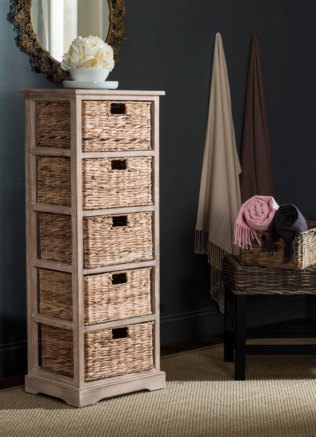 Vedette 5 Wicker Basket Storage Tower - AMH5739 - White Wash - Safavieh Couture