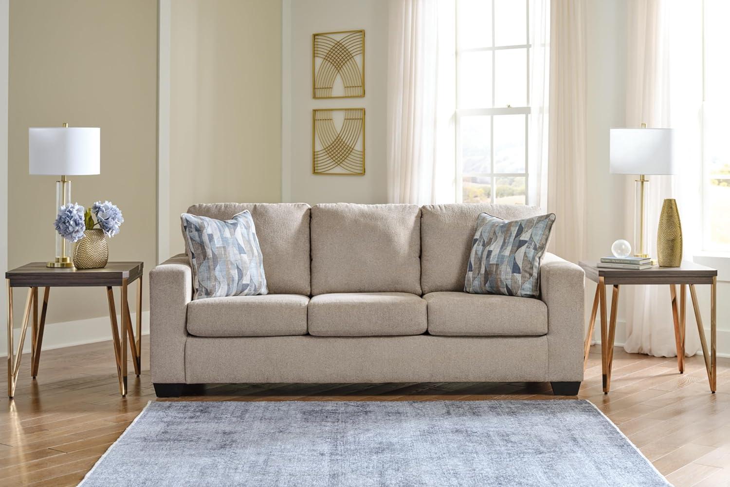 Deltona Parchment Fabric Sofa with Removable Cushions and Track Arms