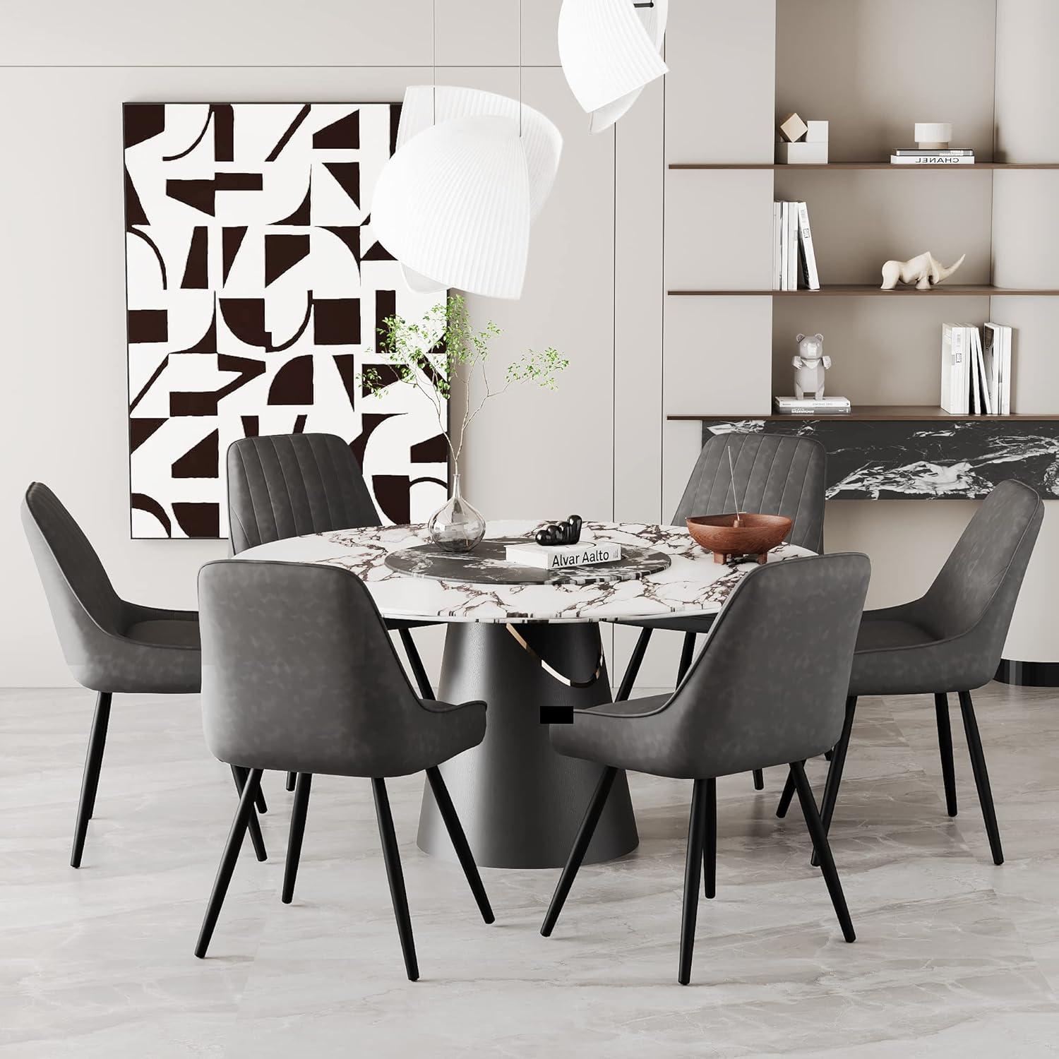 Alunaune Upholstered Dining Chairs Set of 2 Modern Faux Leather Armless Kitchen Chairs, Mid Century Leisure Accent Chair Living Room Desk Side Chair with Metal Legs-Grey