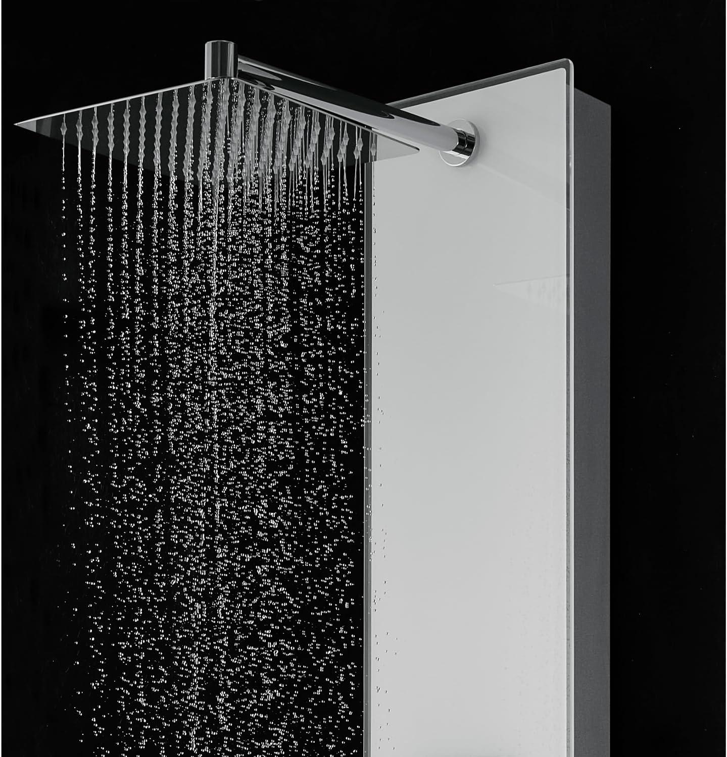 59-Inch White Aluminum Shower Panel with Rainfall Showerhead and Body Nozzles