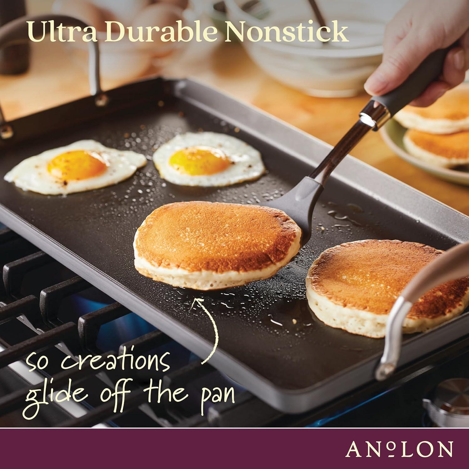 Anolon Advanced Home 10"x18" Double Burner Griddle Bronze: Nonstick, Hard Anodized, Oven-Safe, Silicone Handle