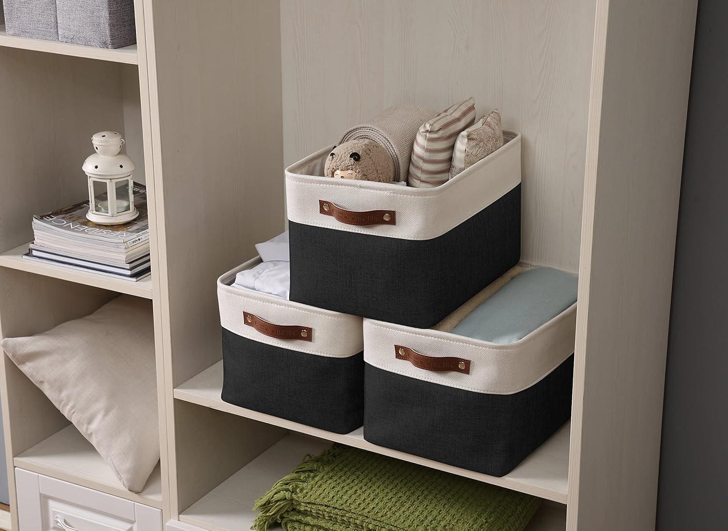 DECOMOMO Large Storage Baskets, Fabric Storage Bins, Baskets and Bins (Black and White, Set of 3)