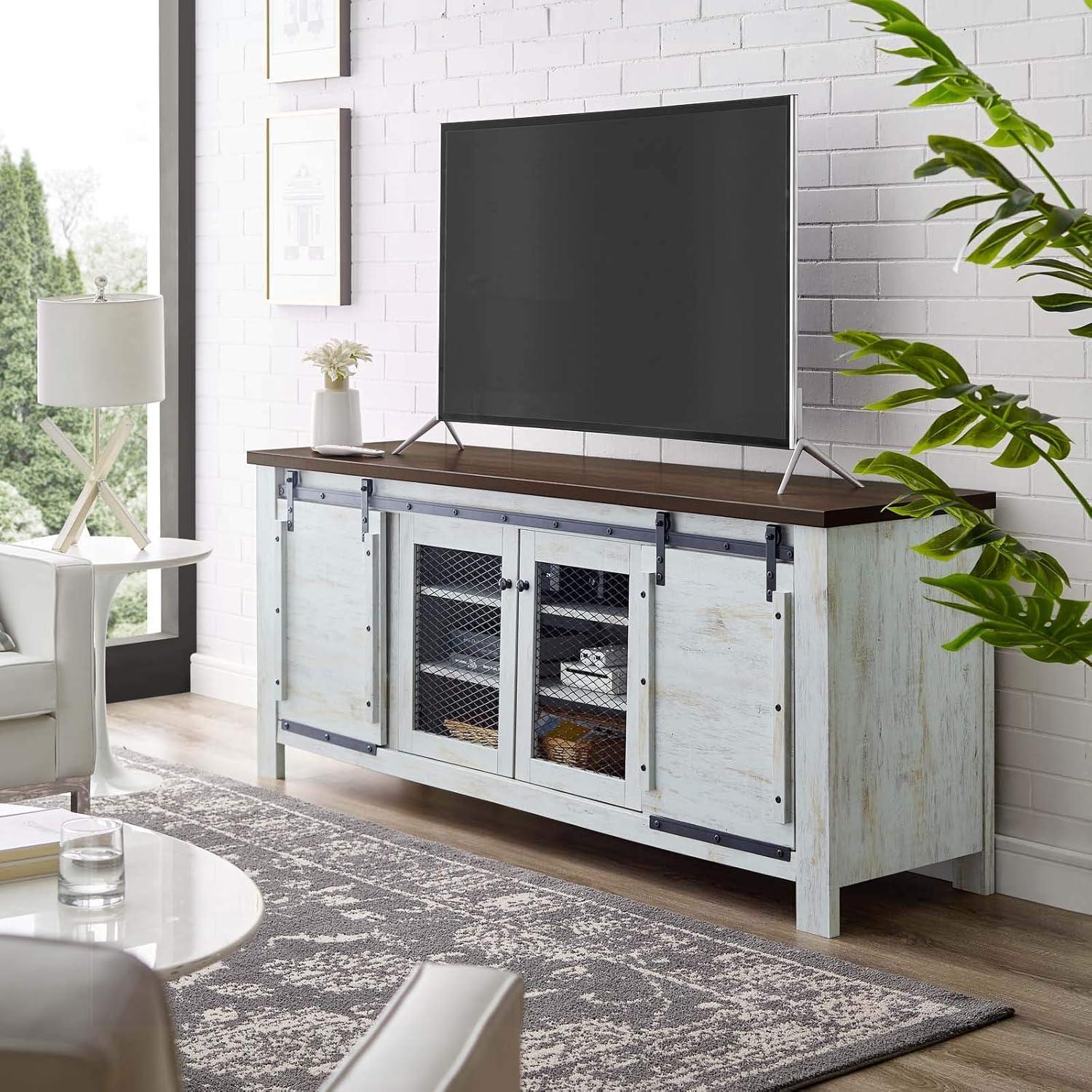 Bennington 71" Rustic Sliding Door TV Stand White