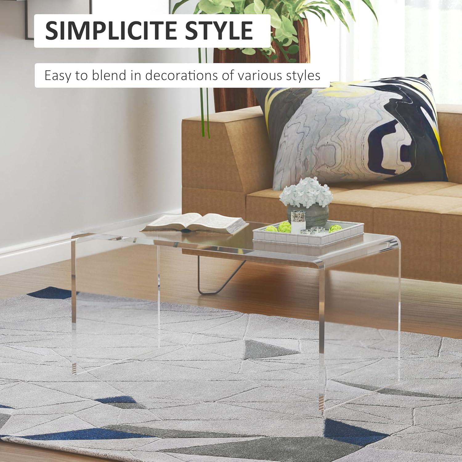 HOMCOM 32" Long Rectangle All Acrylic 15mm Thick Waterfall Coffee Table, Clear