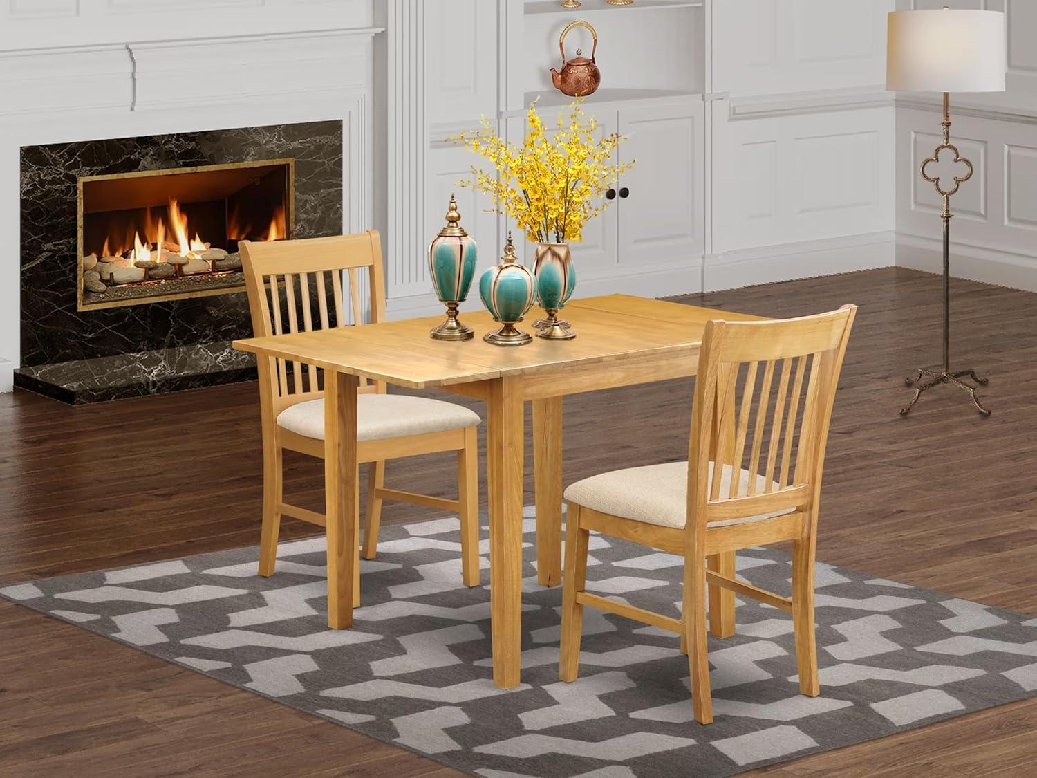 East West Furniture Norden 3-piece Wood Dining Set with Linen Fabric Seat in Oak