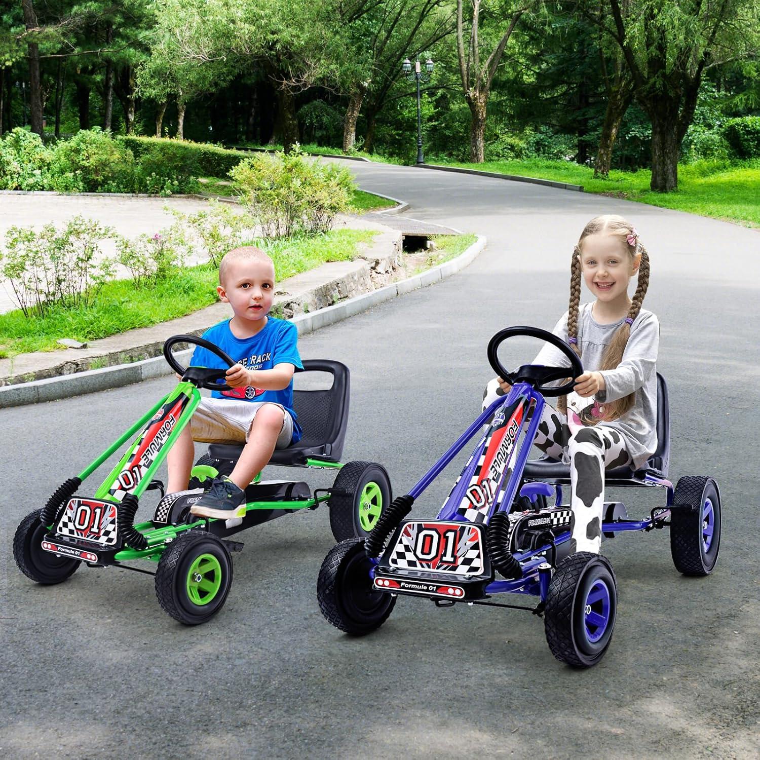 Blue Steel and Rubber Pedal Go Kart with Adjustable Seat