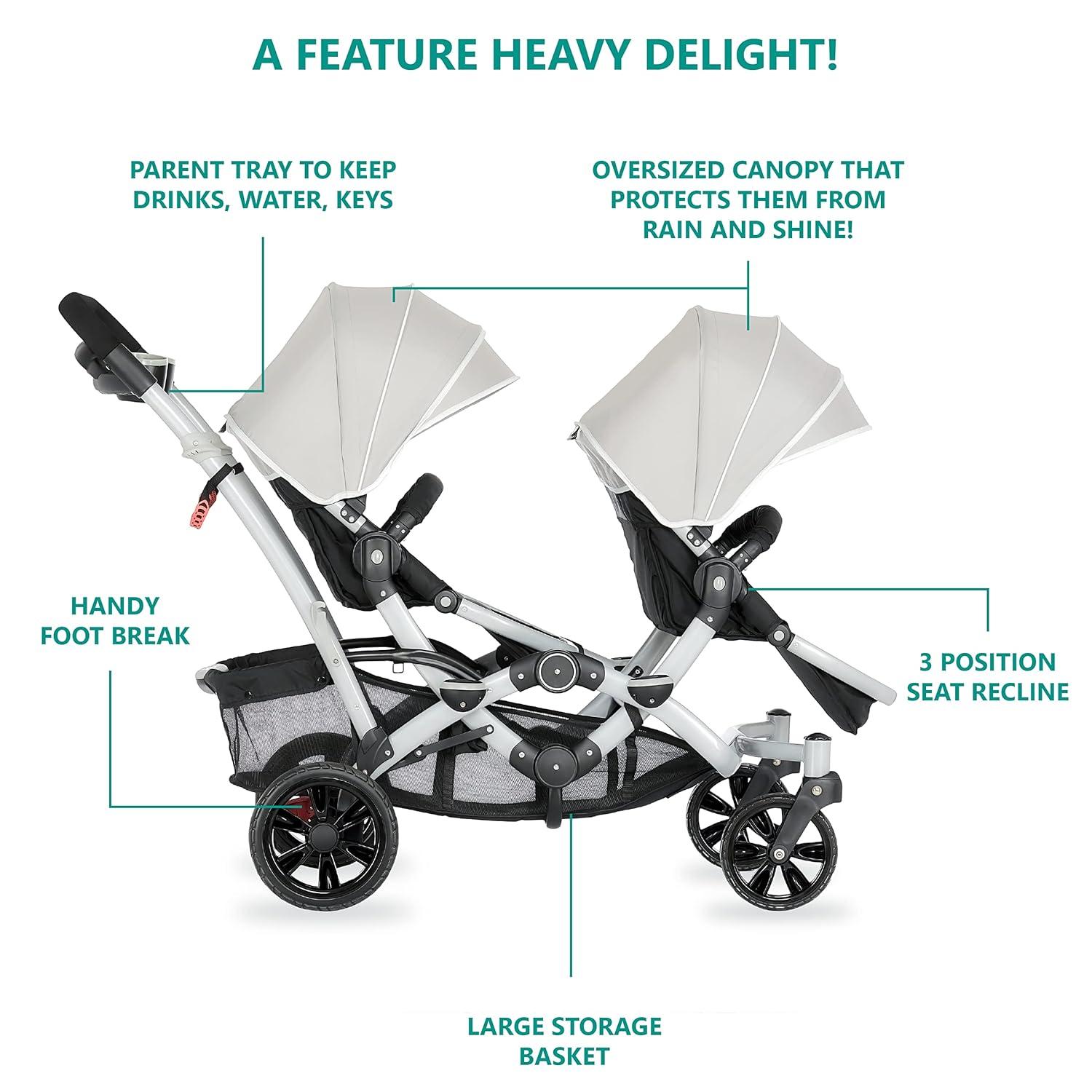 Dream On Me Track Tandem Stroller- Face to Face Edition in Light Grey