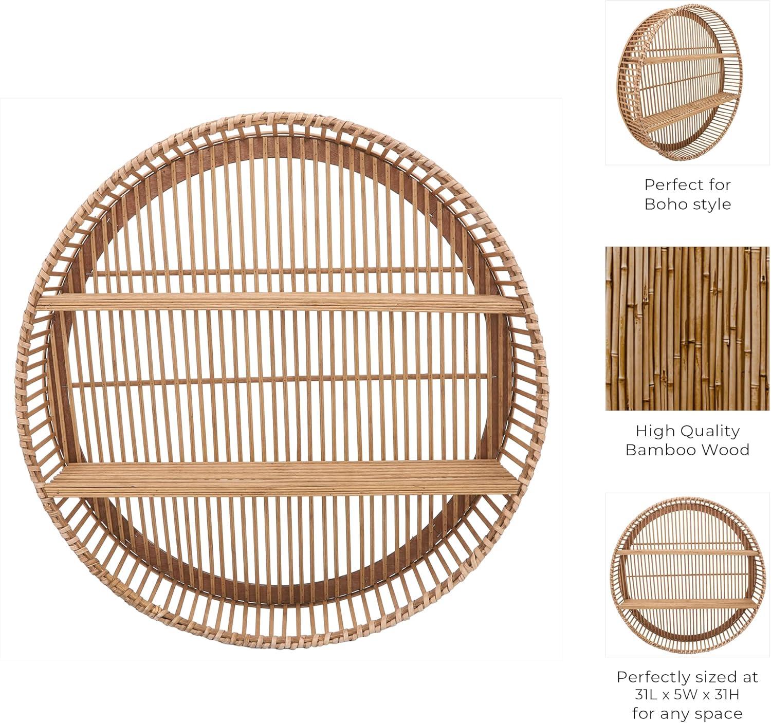 5"Wx31" Diameter, Bamboo Wall Shelf, Natural Finish, Rustic and Decorative Storage Solution for Bedroom, Bathroom,
