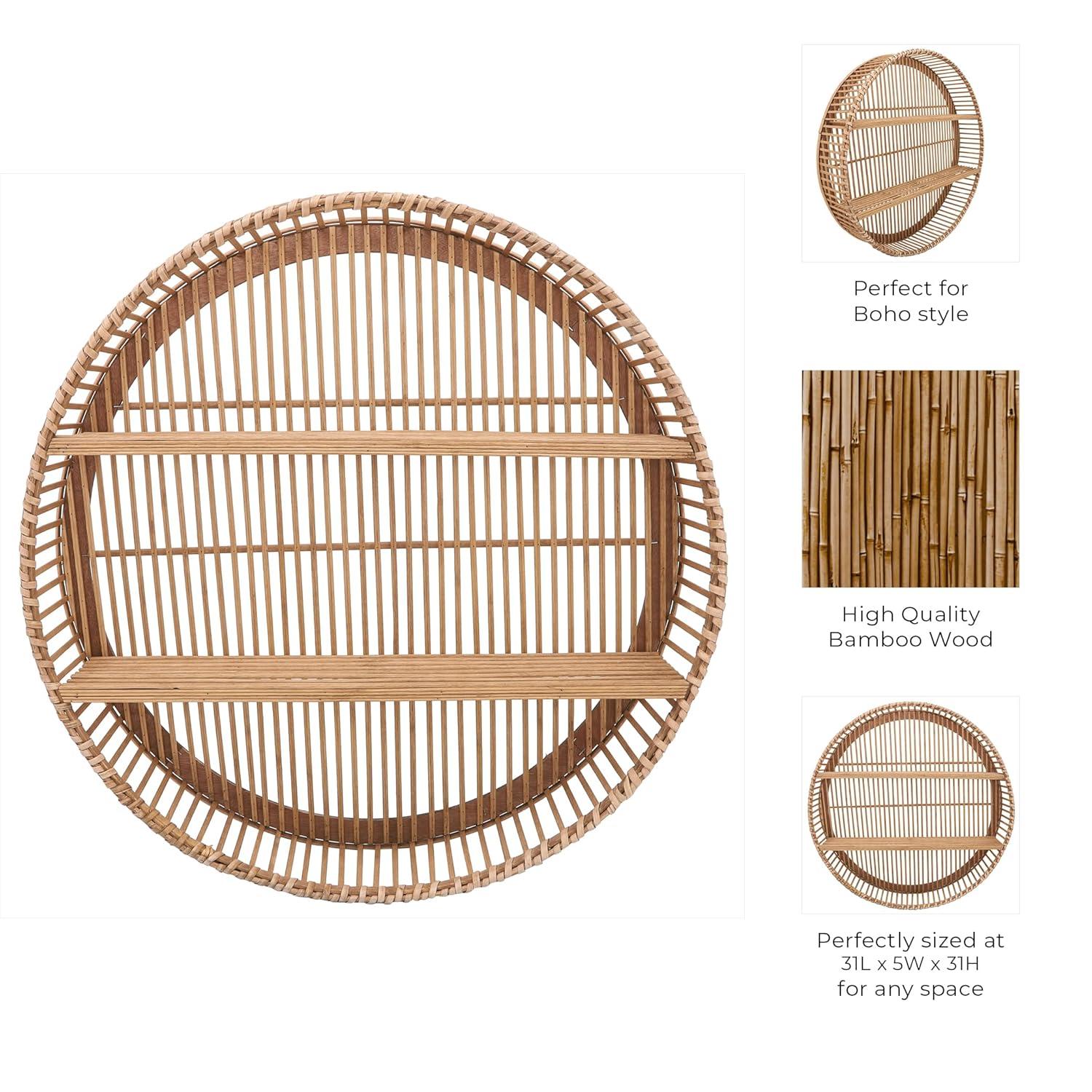 5"Wx31" Diameter, Bamboo Wall Shelf, Natural Finish, Rustic and Decorative Storage Solution for Bedroom, Bathroom,