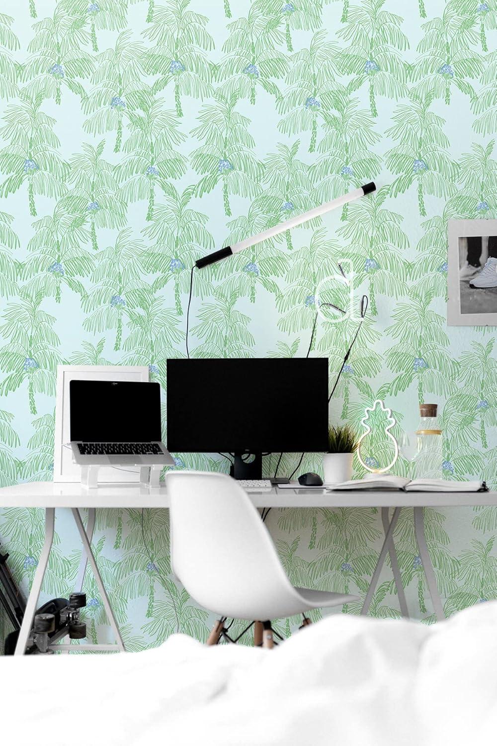 NextWall  Palm Beach Peel and Stick Wallpaper Baby Blue & Seafoam
