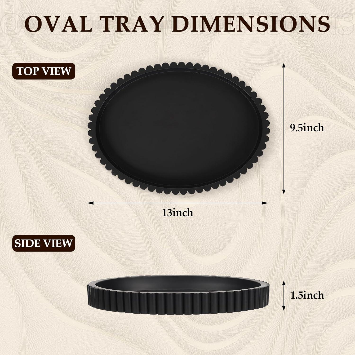 Oval Tray for Coffee Table Decor, 13" Concrete Tray, Table Centerpieces Decorative Trays for Home Decor, Modern Decorative Trays for Coffee Tables, Centerpiece Trays, Black