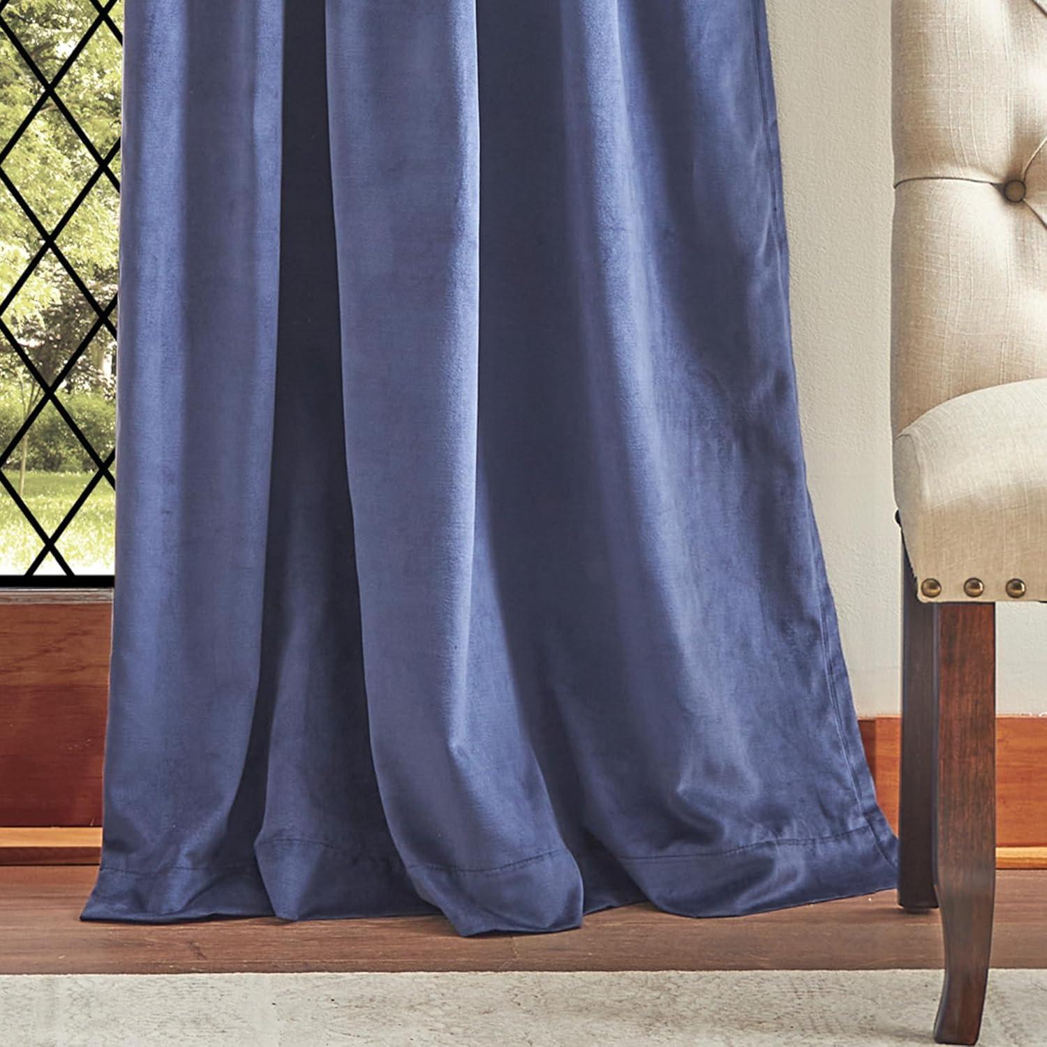 Midnight Navy Velvet Blackout Rod Pocket Curtain Panels