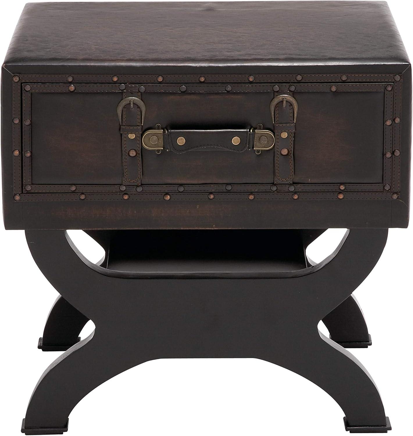 Olivia & May Faux Leather Trunk End Table Brown: Vintage-Inspired Storage, Metal Accents, Indoor Use