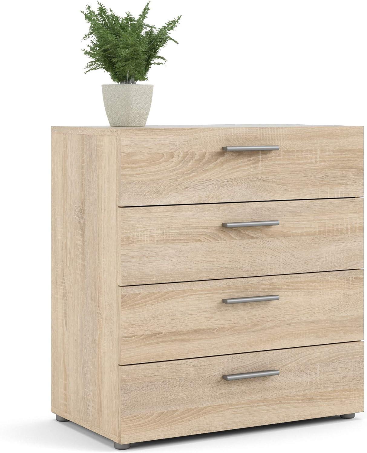 Austin Oak 4-Drawer Chest with Silver Handles