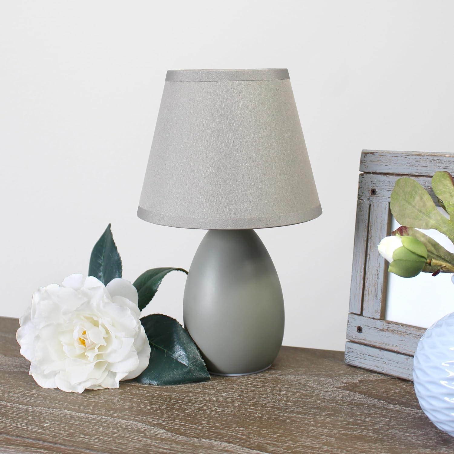 Simple Designs 9.45" Mini Egg Oval Ceramic Table Lamp with Matching Shade (Includes LED Light Bulb) Gray