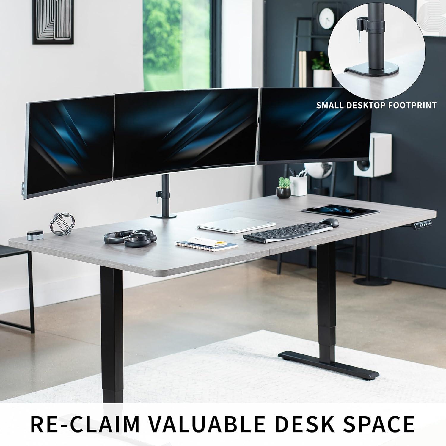 VIVO Telescoping Triple Monitor Desk Mount, Heavy Duty Flush-to-Wall Stand