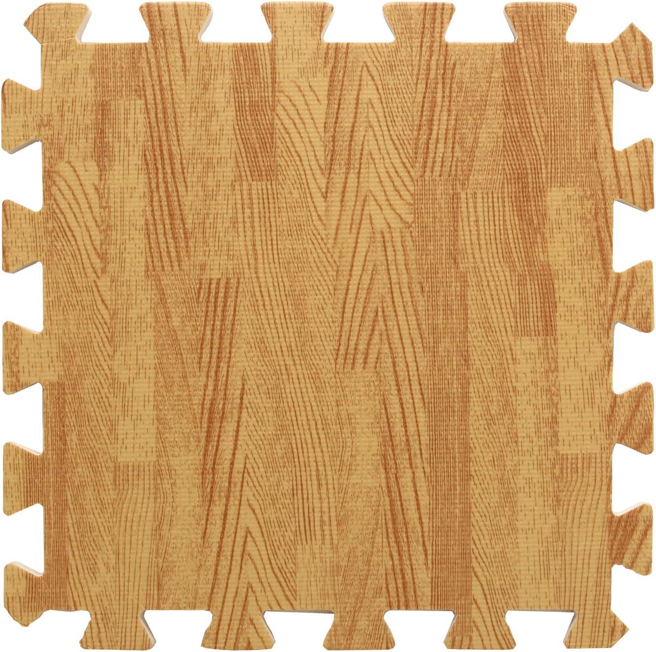 16pcs Interlocking Printed Wood Grain EVA Foam Mats Protective Floor Tiles Exercise Play Mat for Kids Room Parlor Bedroom Home 11.8" x 11.8" (Wood Grain Yellow)