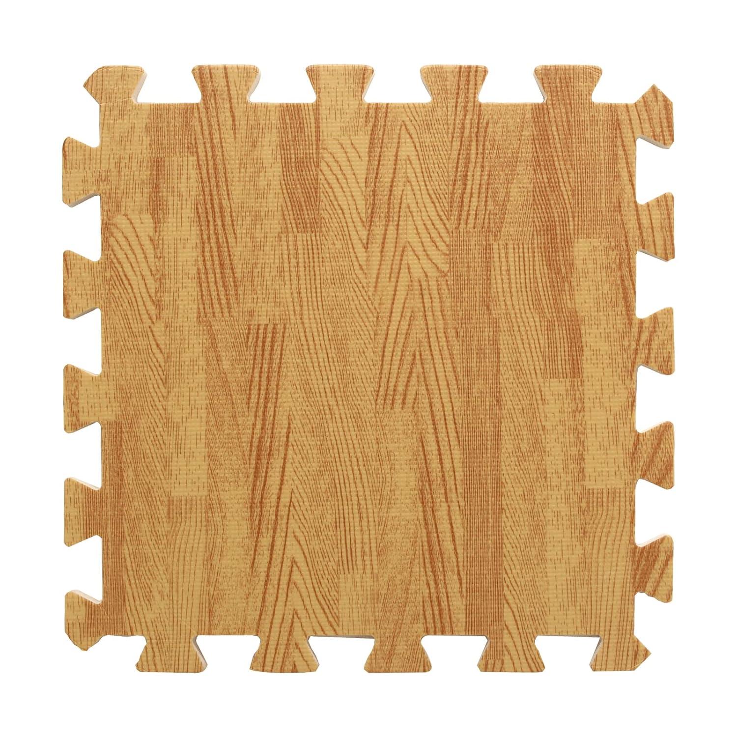 16pcs Interlocking Printed Wood Grain EVA Foam Mats Protective Floor Tiles Exercise Play Mat for Kids Room Parlor Bedroom Home 11.8" x 11.8" (Wood Grain Yellow)