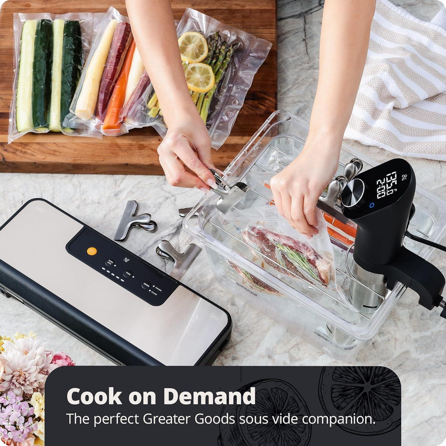 Greater Goods Vacuum Sealer Machine for Sous Vide Cooker, Freezer Bags, and More, with 1 Roll of Vacuum Seal Bags (Onyx Black)