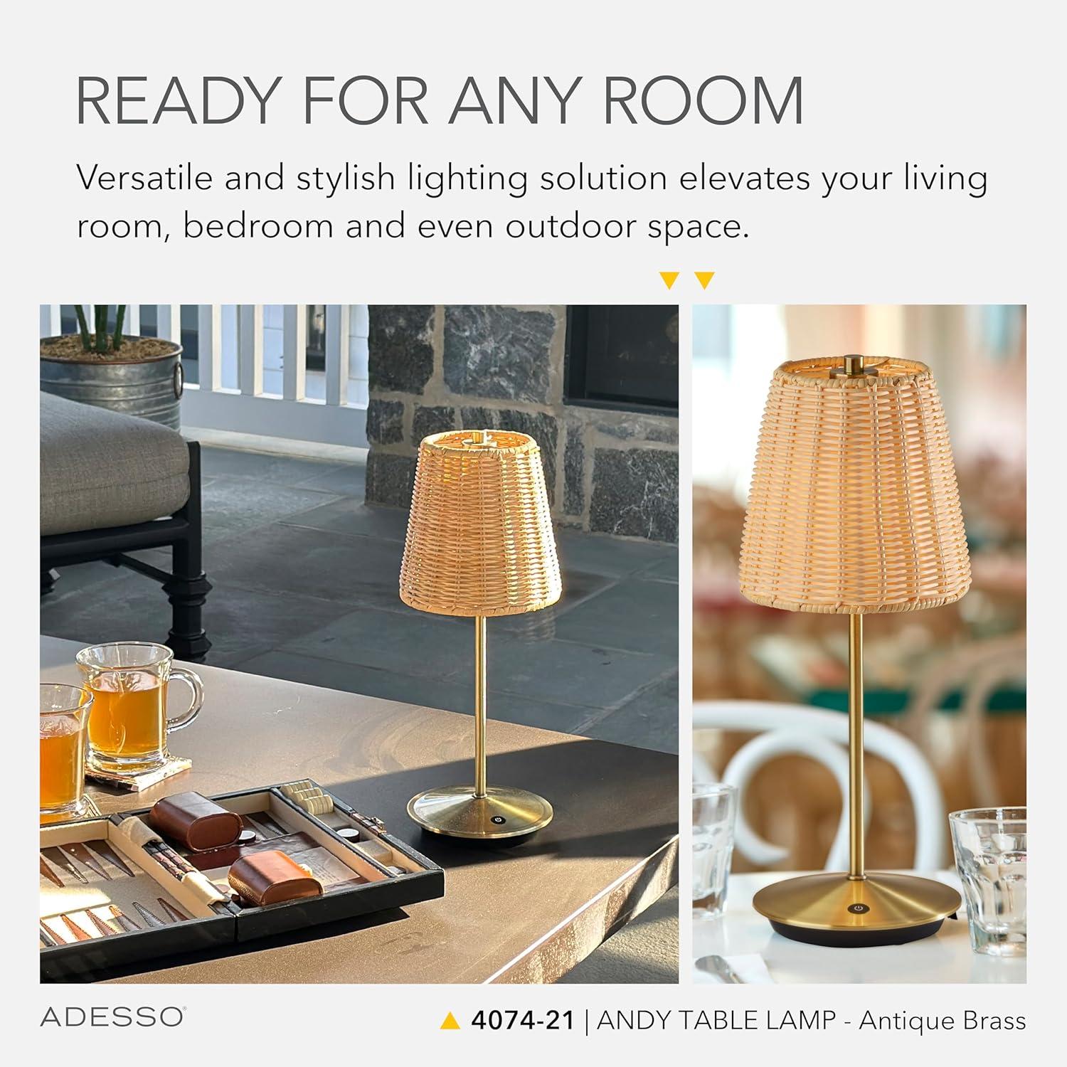 Adesso Benny Cordless Table Lamp (Includes LED Light Bulb) Antique Brass: ETL Listed, Touch Sensor, 3-Way Dimming