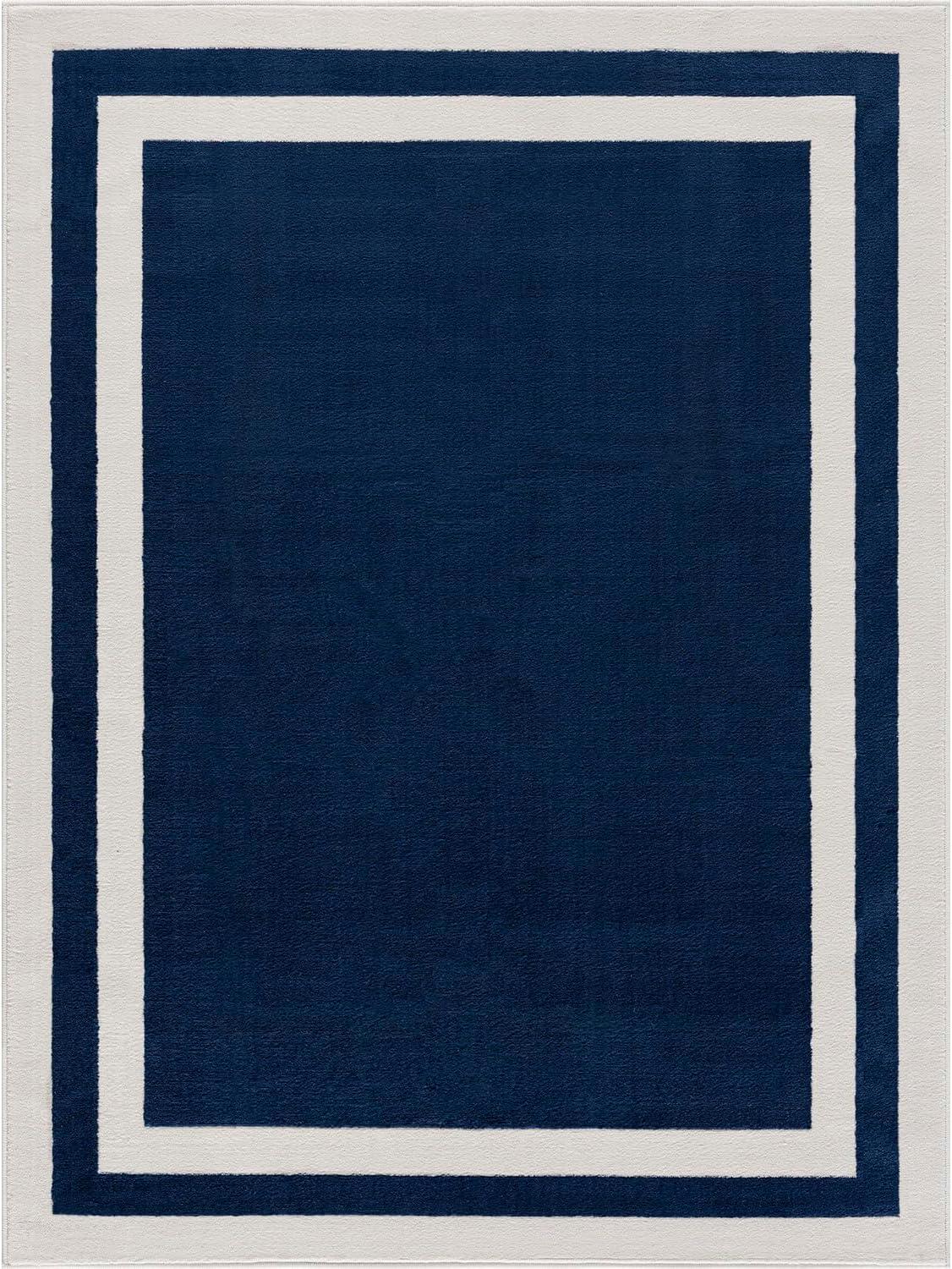 CAMILSON Crystal Navy Blue Area Rug, 6'7"x9' Bordered, for Living Room, Bedroom, Dining Room Navy Blue / Cream Indoor Area Rugs