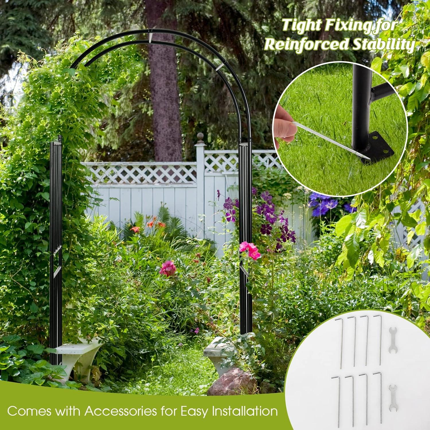 Gymax 7.2Ft Garden Arch Steel Arbor Wedding Garden Decoration Climbing Plants w/Stakes