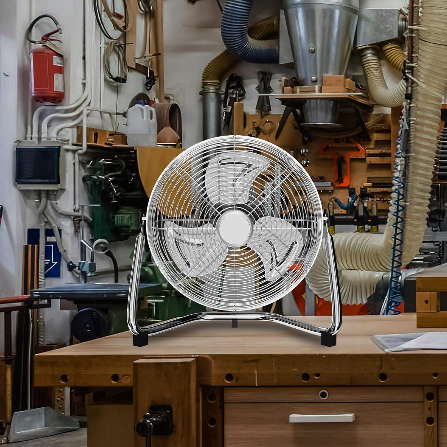 MoNiBloom 14" 3-Speed High Velocity Floor Fan, Heavy Duty Metal Industrial Cradle Floor Fan w/ Adjustable Tilt