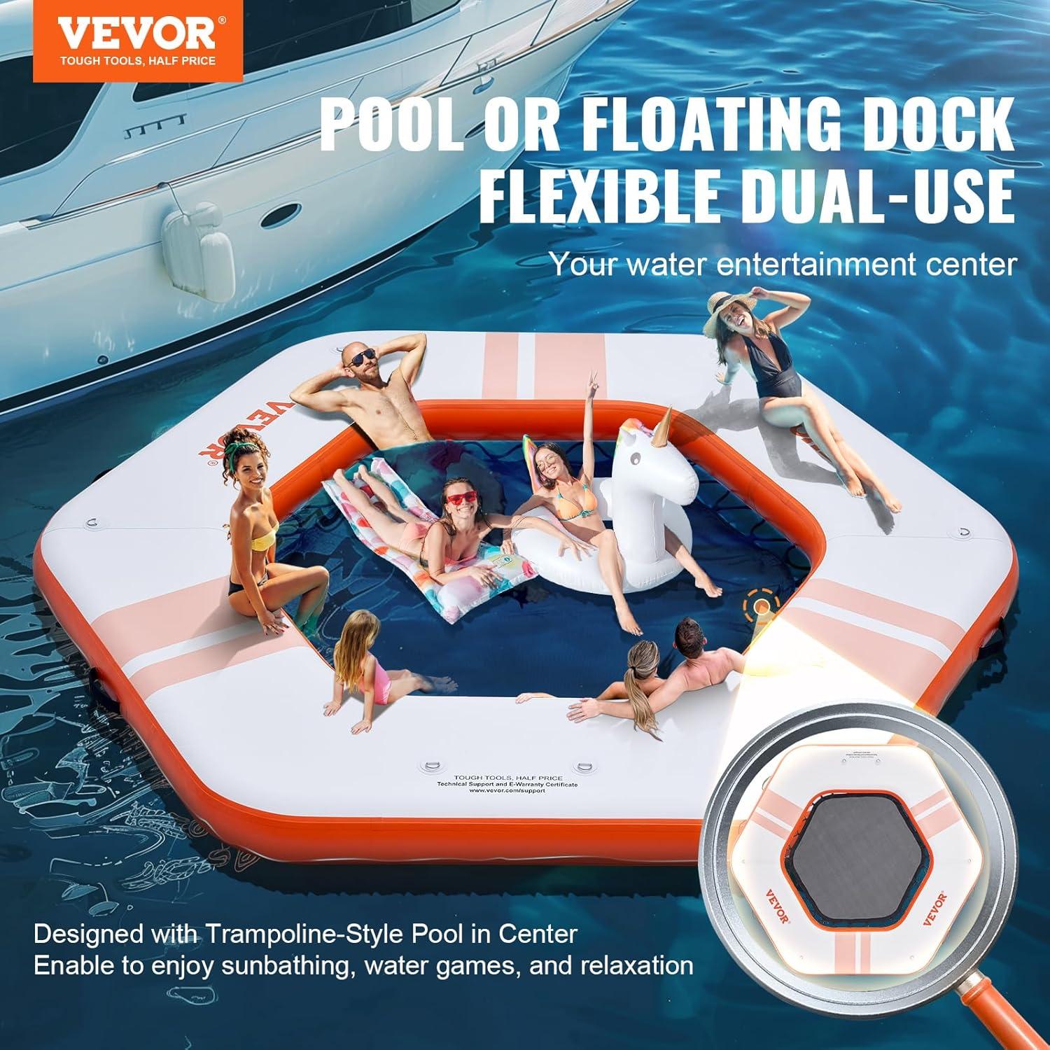 Stellweilan Tessberg 8.5FT Inflatable Dock Platform with 5FT Trampoline Mesh Pool with Portable Bag & Detachable Ladder