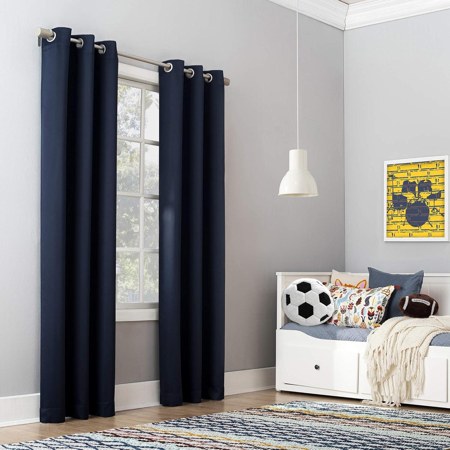 40"x95" Sun Zero Blackout Riley Kids' Bedroom Grommet Curtain Panel Navy Blue