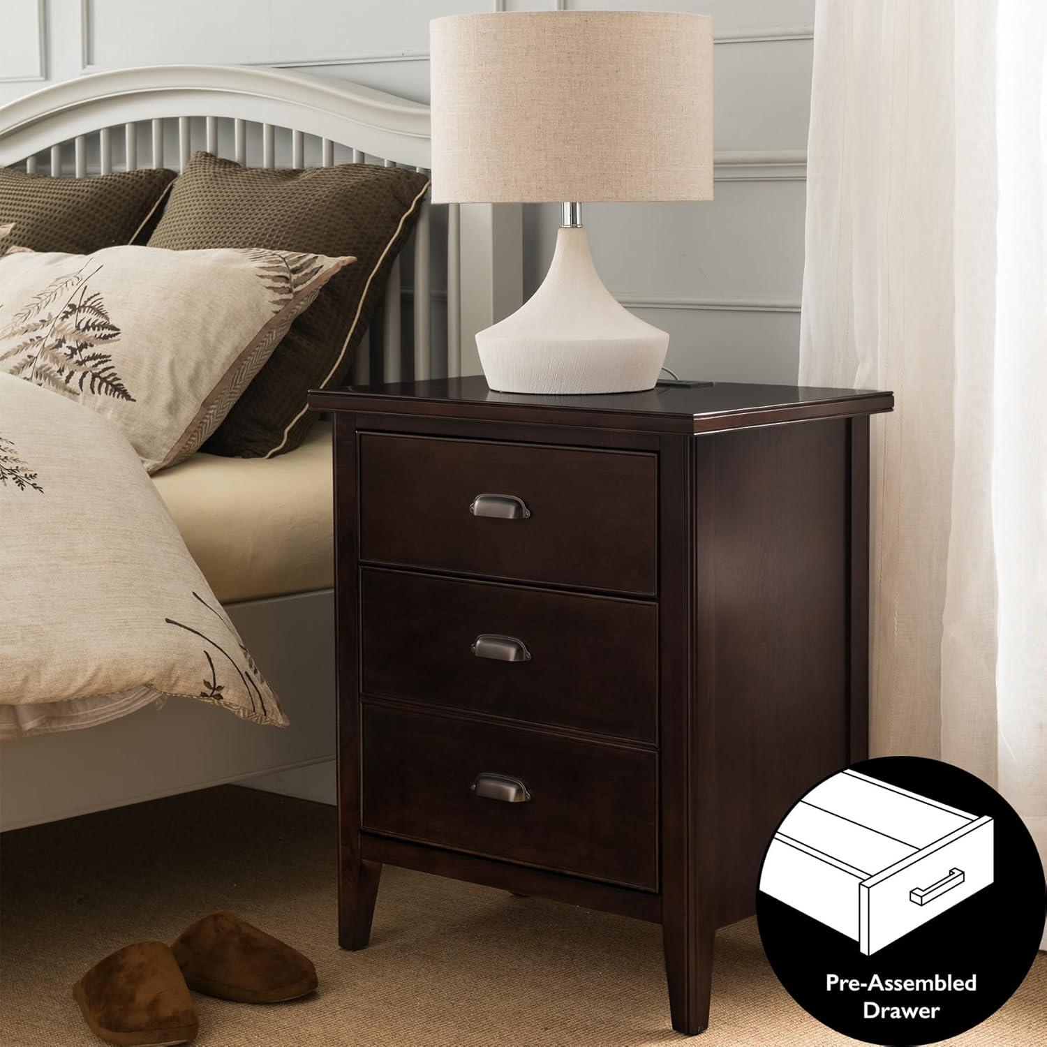 Leick Home 10522 Laurent Nightstand with Drawer, Door with USB-C Fast Charging Station and AC/USB Outlet, Chocolate Cherry