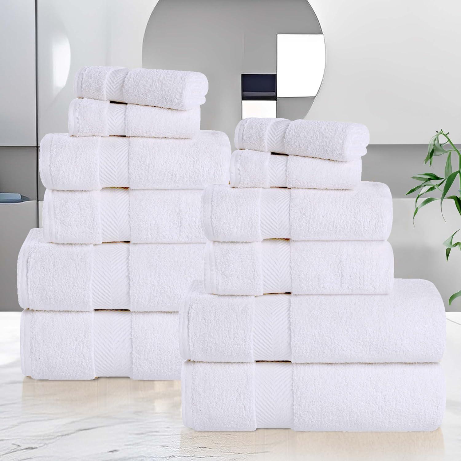 Superior Zero Twist Cotton 12 Piece Assorted Towel Set, White