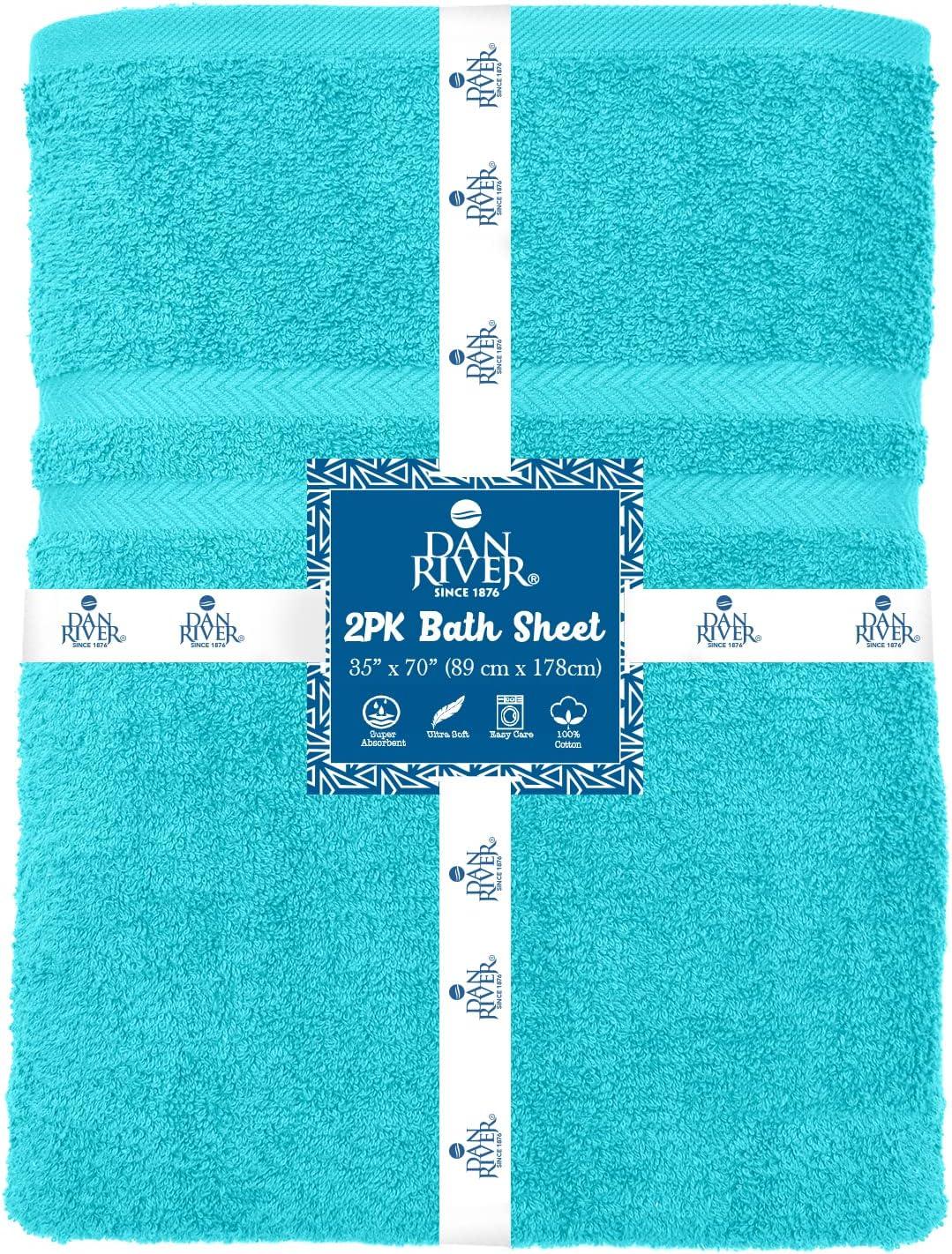 White Classic Luxury 100% Huge Cotton Bath Sheets Set of 2 - 35x70" Aqua