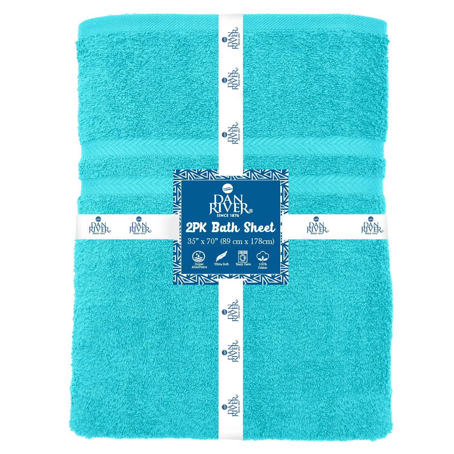 White Classic Luxury 100% Huge Cotton Bath Sheets Set of 2 - 35x70" Aqua
