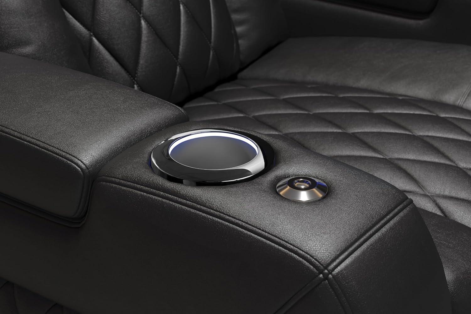 Valencia Tuscany Home Theater Seat - Nappa Leather Power Recliner with Cool Gel Memory Foam, USB-C/USB-A Charging, RGB LED Lights, Adjustable Lumbar & Headrest (Row of 2, Black)