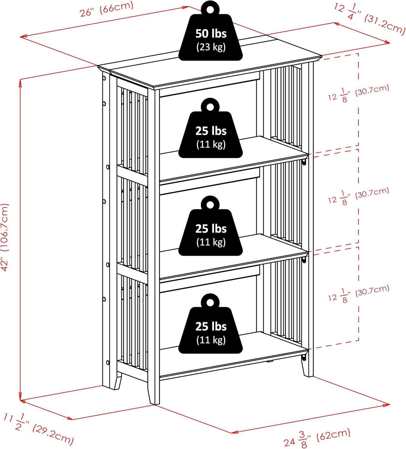 42" 4 Tier Foldable Bookshelf Natural - Winsome: Beech Wood, Slatted-Side, Home Office Storage