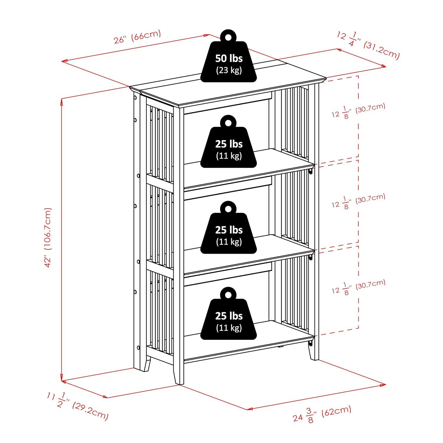 42" 4 Tier Foldable Bookshelf Natural - Winsome: Beech Wood, Slatted-Side, Home Office Storage