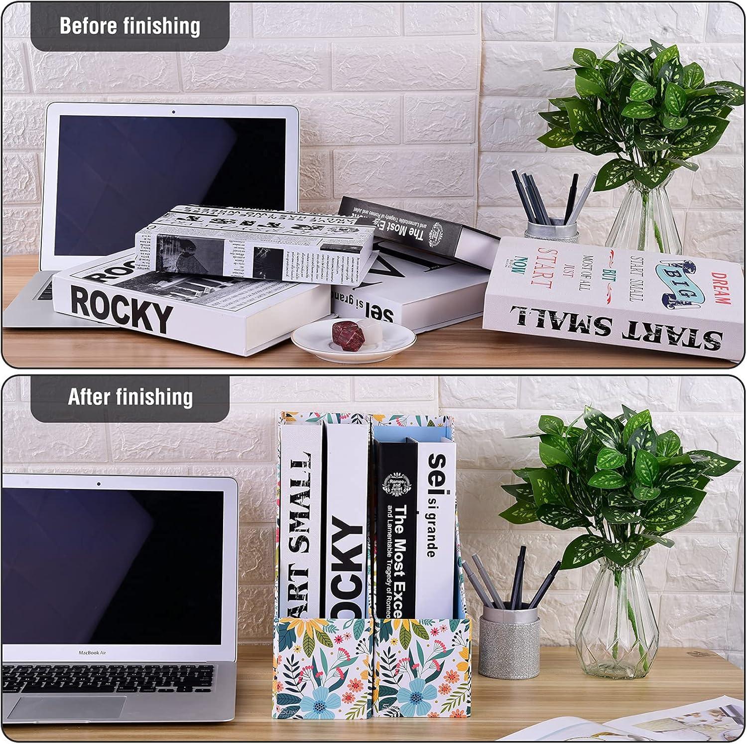 SUIN 2 Packs Foldable Magazine-File Holder, Seamless Floral Design File-Boxes Desk Organizer for Office/Home/School, Cardboard