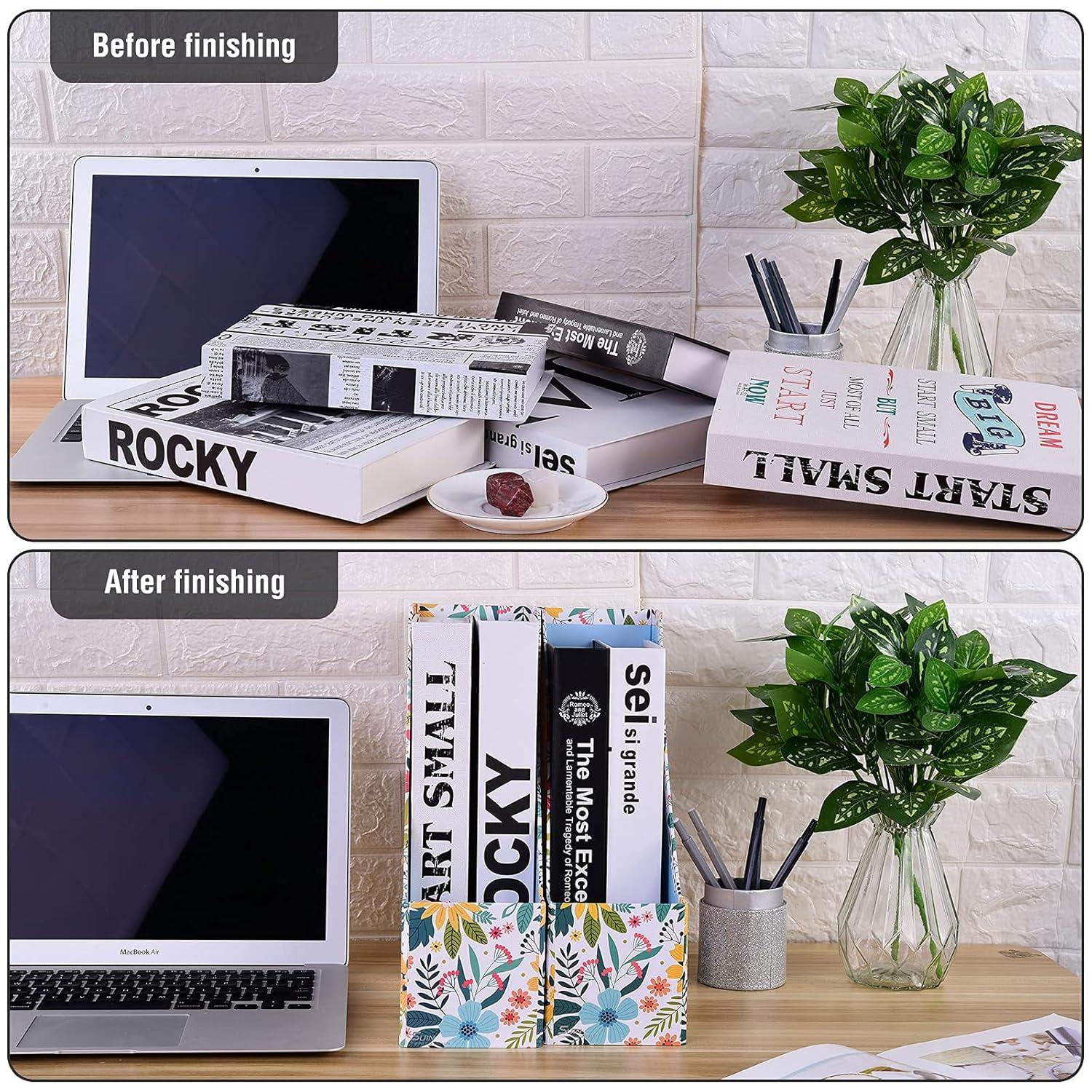 SUIN 2 Packs Foldable Magazine-File Holder, Seamless Floral Design File-Boxes Desk Organizer for Office/Home/School, Cardboard