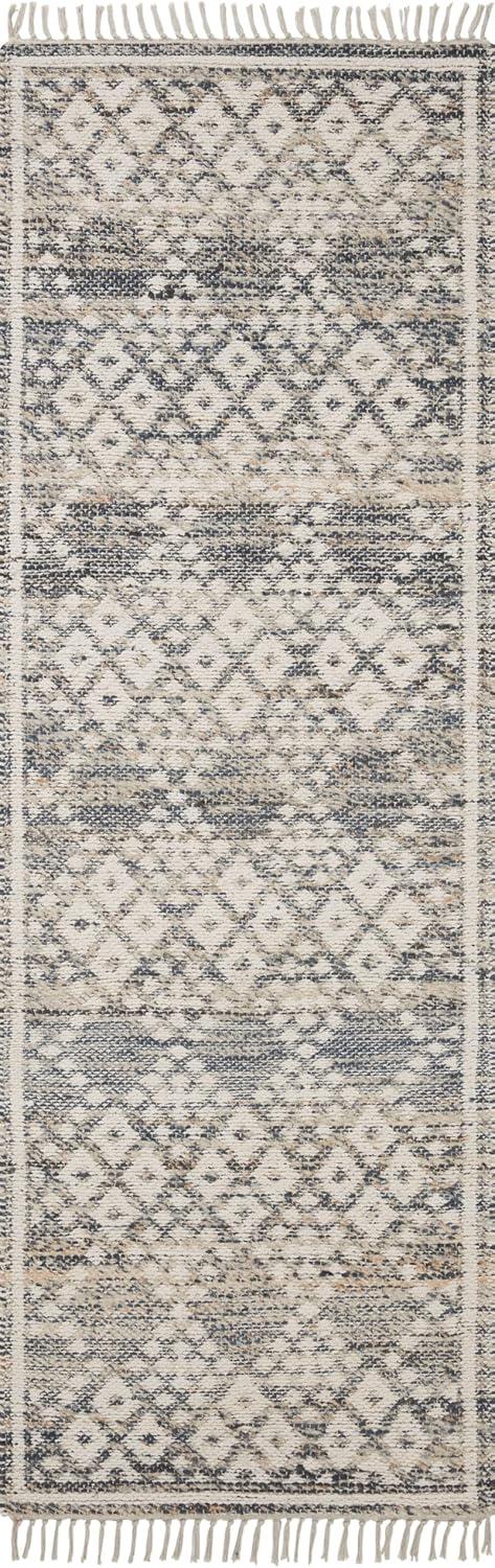 Denim and Ivory Wool Cotton Trellis Area Rug 3'-6" x 5'-6"