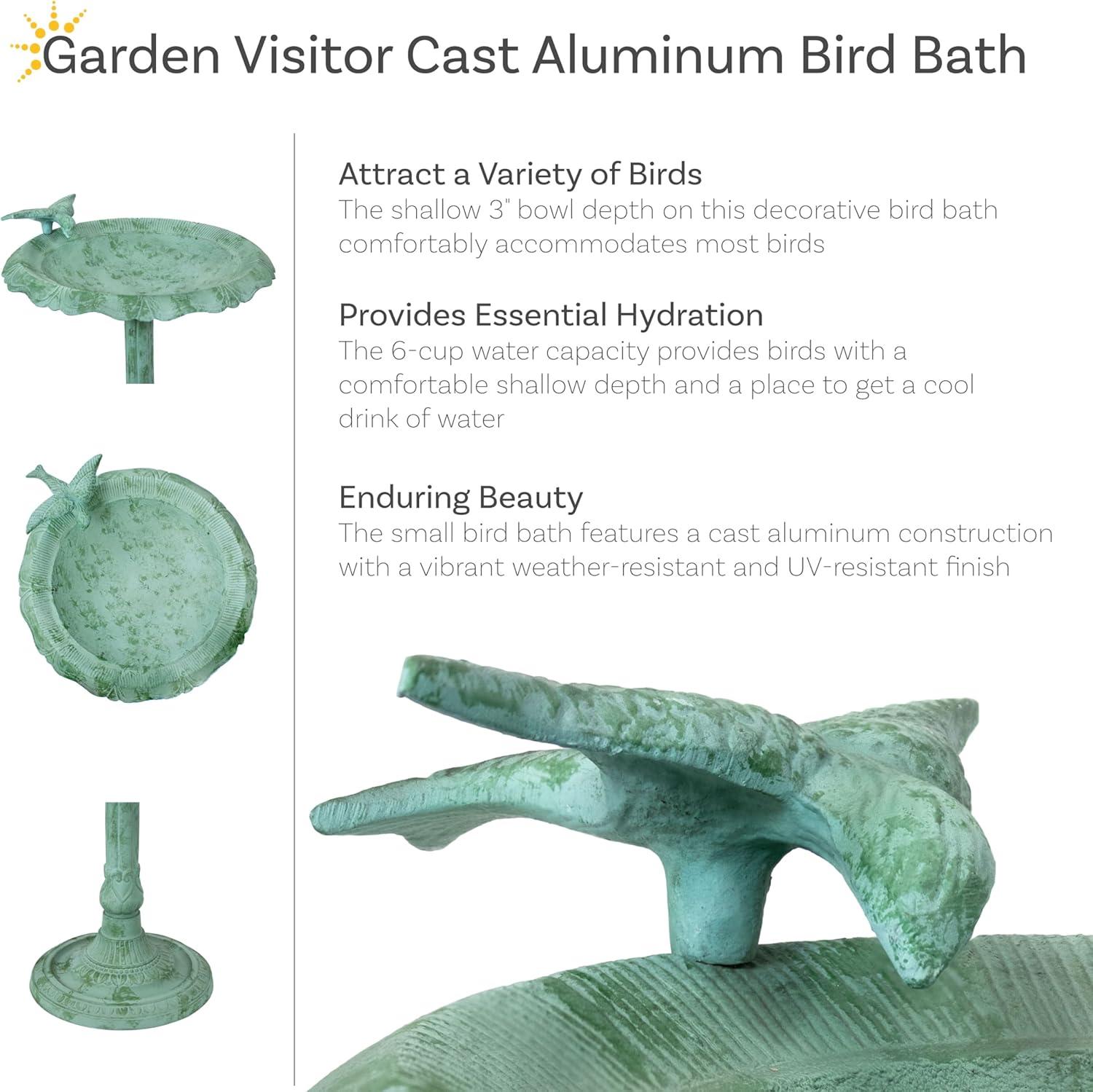Garden Visitor Freestanding Cast Aluminum Outdoor Bird Bath