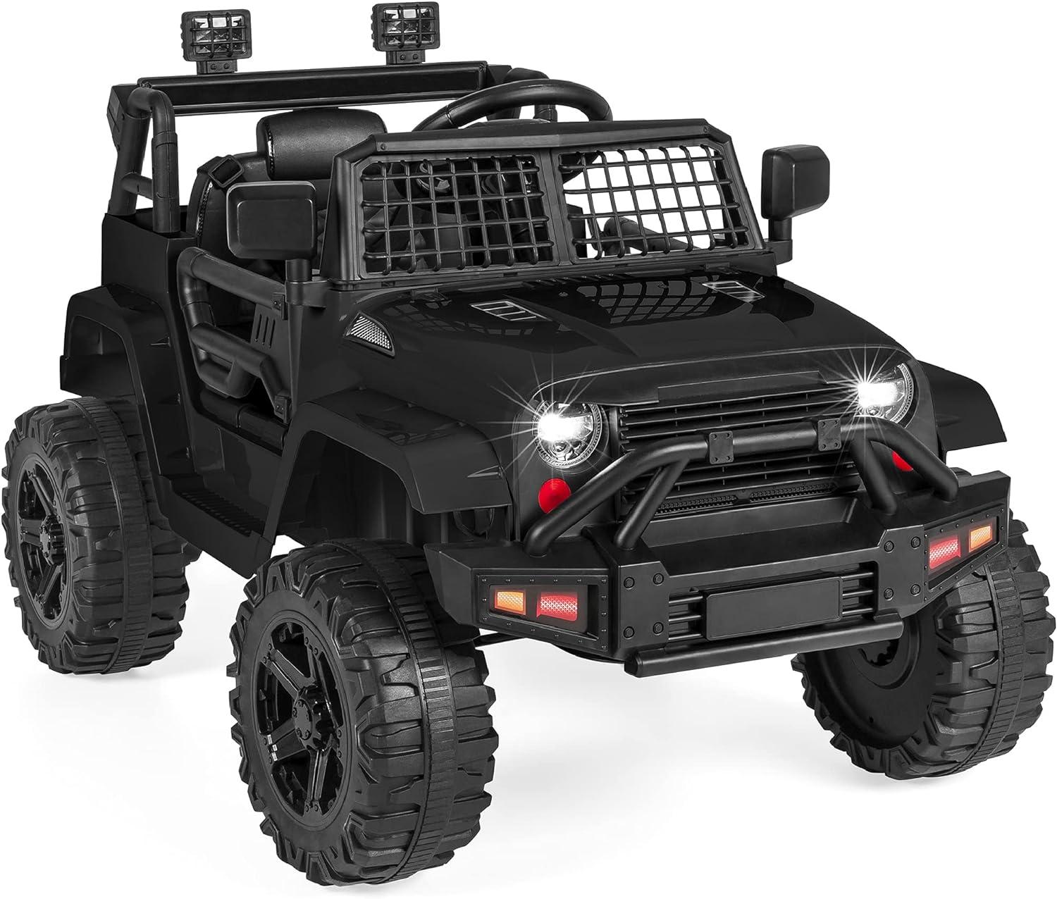 Black 12V Kids Ride-On Truck with Remote Control and LED Lights