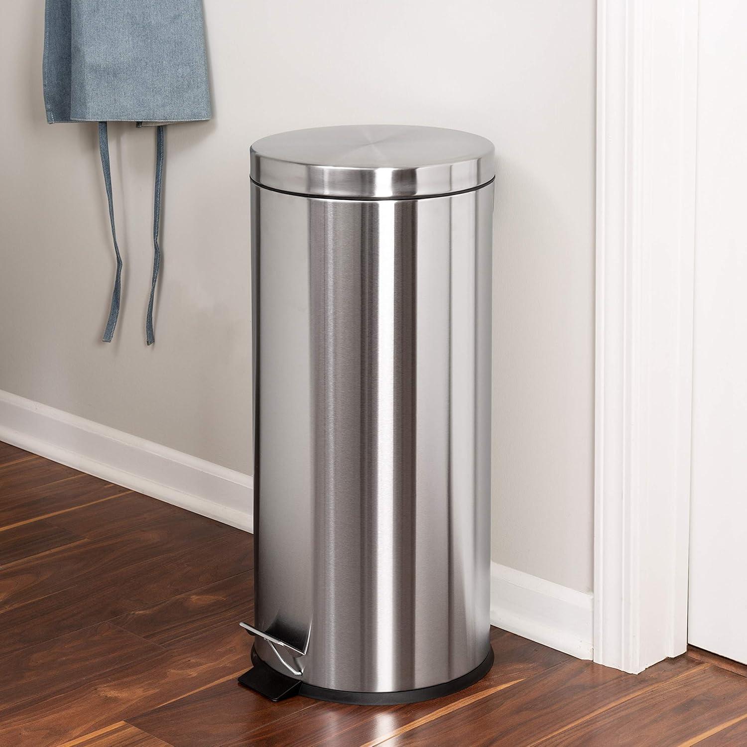 Honey Can Do 13 gal Round Stainless Steel Step On Kitchen Trash Can