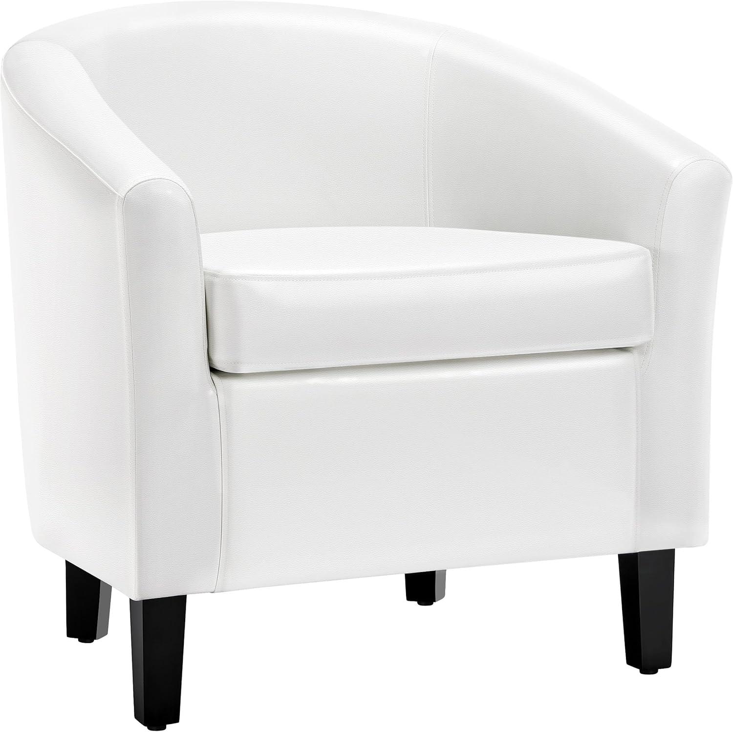 White Faux Leather Barrel Accent Chair with Manufactured Wood Frame