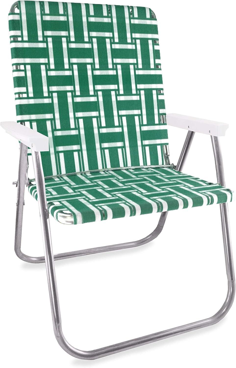 Lawn Chair USA Folding Aluminum Extra Wide Magnum Webbed Chair (Green and White Stripe, Magnum)