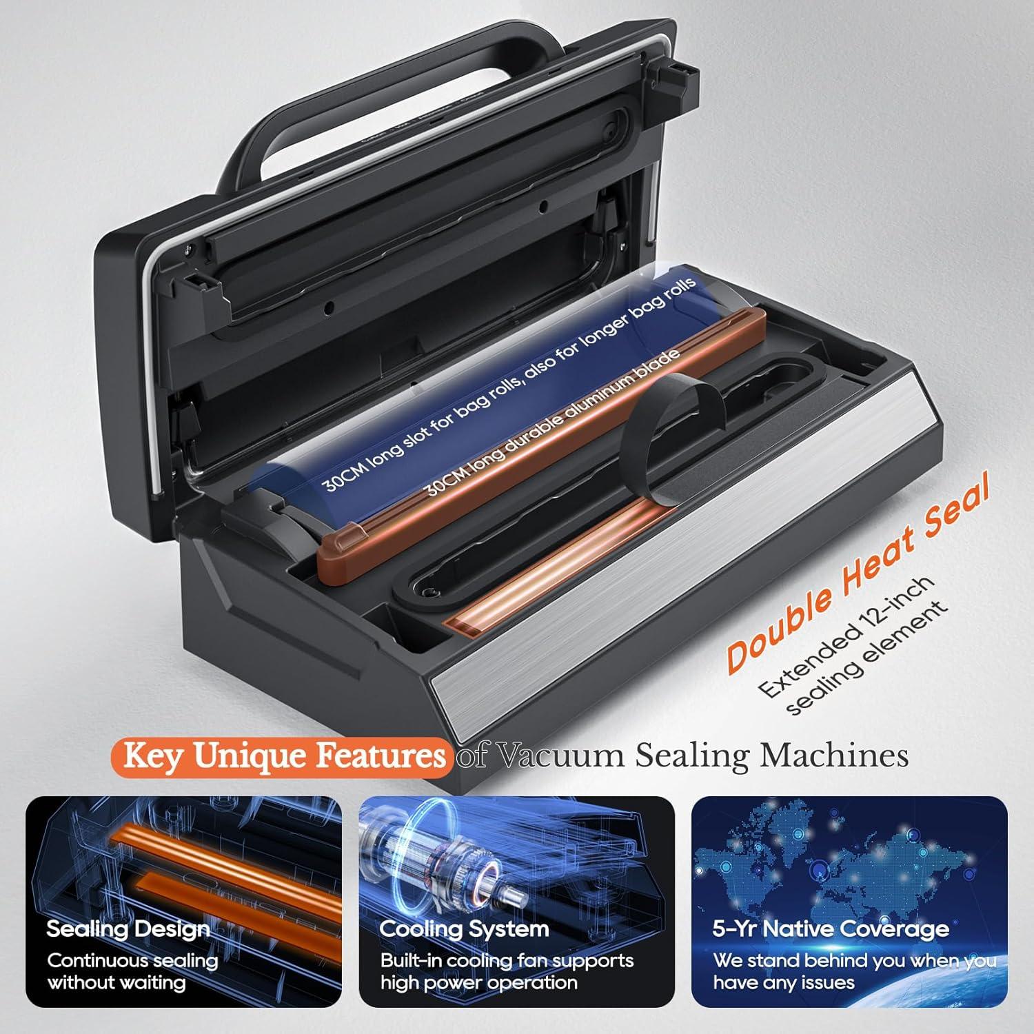 SEATAO SEATAO VH5188 Automatic Vacuum Sealer Machine, 90kPa Multifunction Commercial Vacuum Food Sealer For Food Preservation, Dry & Moist & Food & Extended Modes, LED lights, Double Seal