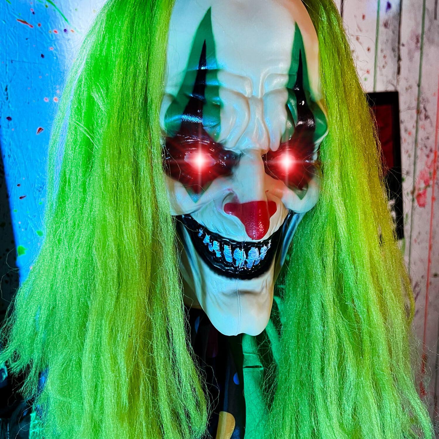 Haunted Hill Farm Lifesize Animatronic Clown with Lights and Sound, Indoor/Covered Outdoor Halloween Decoration