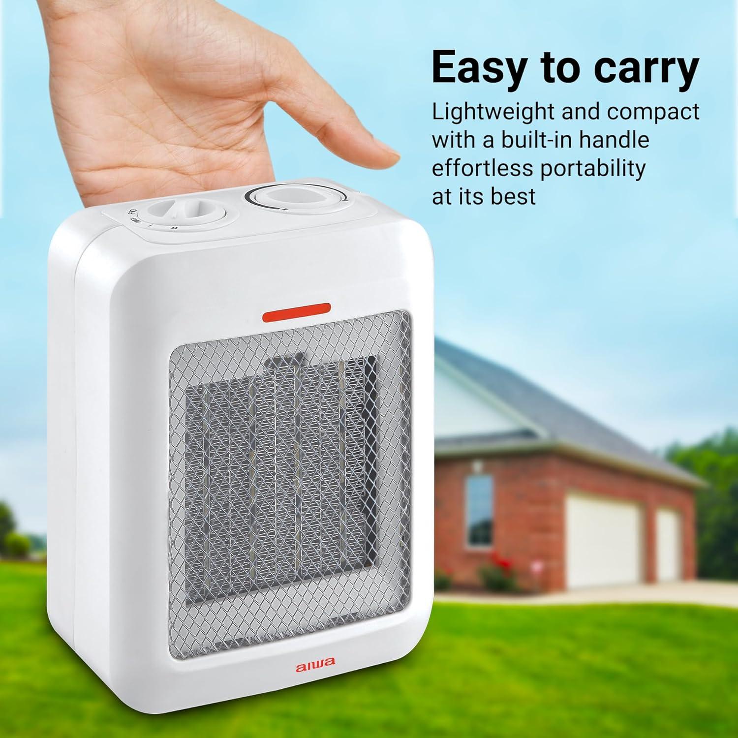 Aiwa 1500W Small Ceramic Room Heater, Overheat Protection, Tip over Auto Shutoff - Black