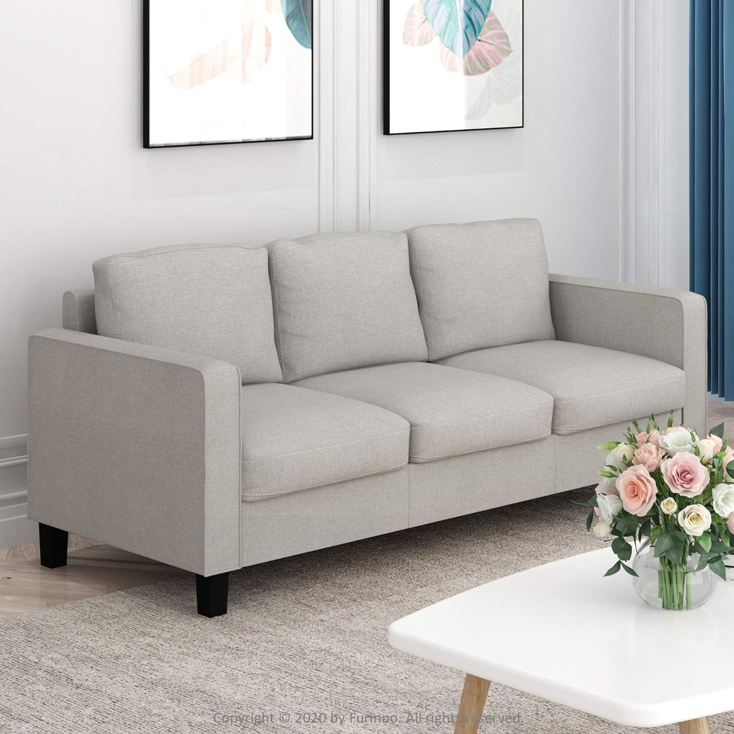 Bayonne Fog Polyester Upholstered 3-Seater Lawson Sofa with Wooden Legs