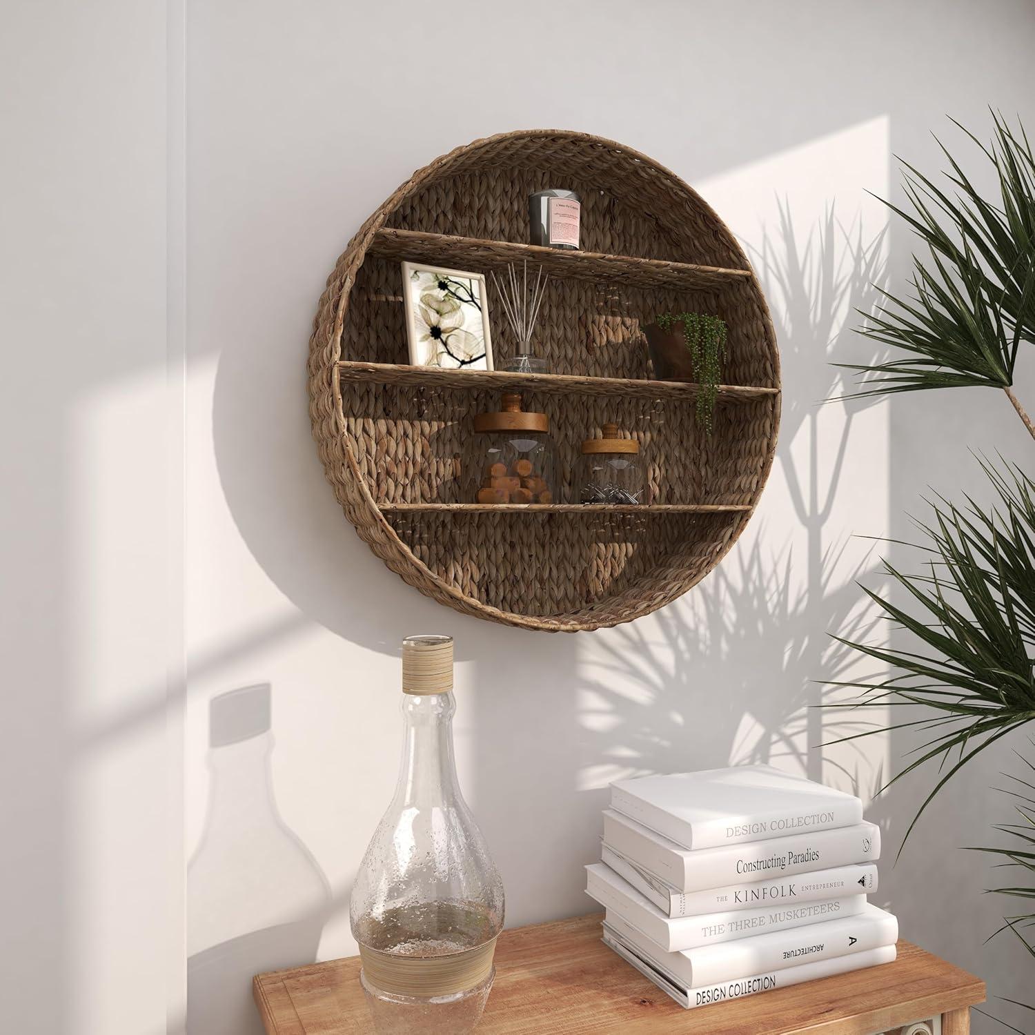 DecMode 24" x 24" Round 3-Tier Brown Wall Shelf